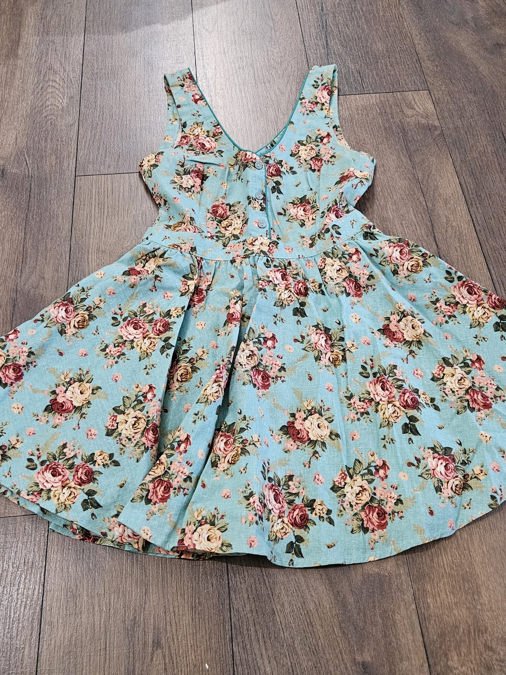 Lucca Couture Blue Floral Sleeveless Dress Cotton Linen Blend Back Cutout Size M